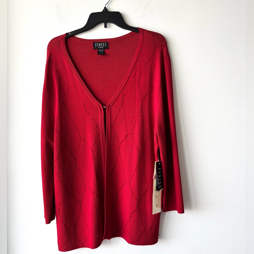 VTG Finity Cardigan Knit Sweater Red Beaded 1X Whimsigoth Artsy Lagenlook NWT